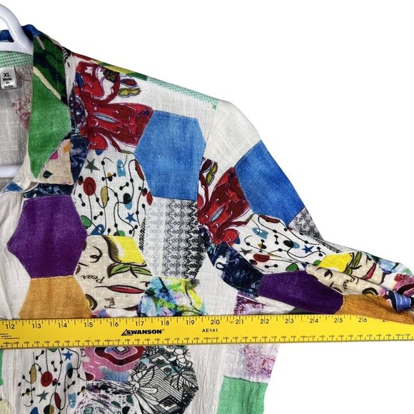 Parsley & Sage XL Bohemian Patchwork Ruffle Hi Lo Blouse Roll Tab Sleeve Artsy - Picture 11 of 16